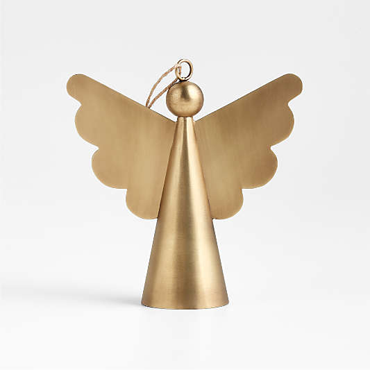 Brass Metal Angel with Scalloped Wing Christmas Tree Ornament, Set of 4