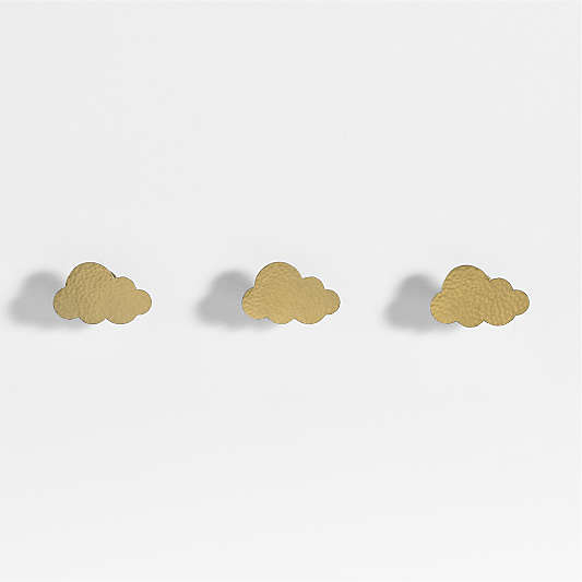 Brass Metal Cloud Kids Wall Hooks, Set of 3