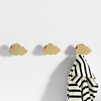 View Brass Metal Cloud Kids Wall Hooks, Set of 3 details