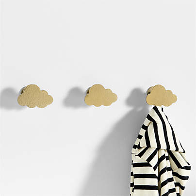 Brass Metal Cloud Kids Wall Hooks, Set of 3
