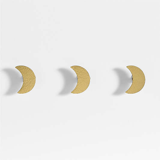 Brass Metal Crescent Moon Kids Wall Hooks, Set of 3