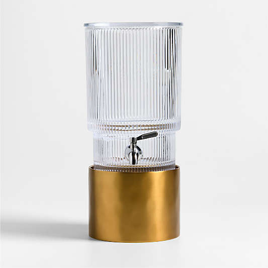 Atwell 1.7-Gallon Ribbed Glass Drink Dispenser with Brass Stand Set