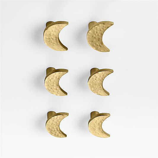Brass Crescent Moon Knobs, Set of 6