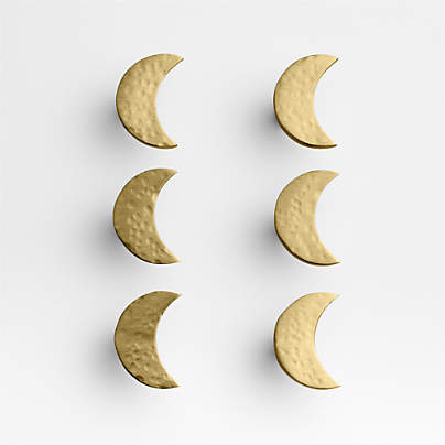 Brass Crescent Moon Knobs, Set of 6