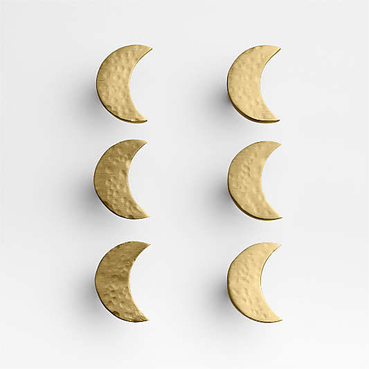 Brass Crescent Moon Knobs, Set of 6