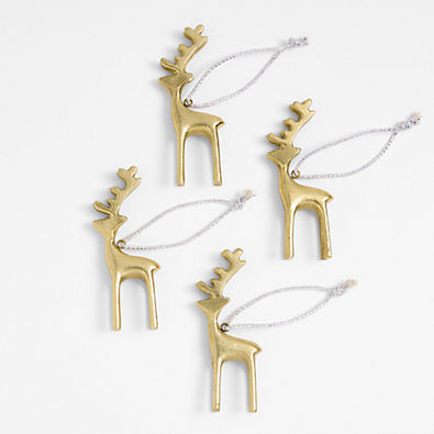 View Brass Reindeer Christmas Ornaments, Set of 4 details