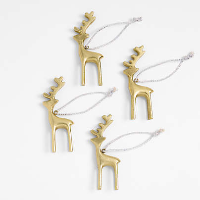 Brass Reindeer Christmas Ornaments, Set of 4