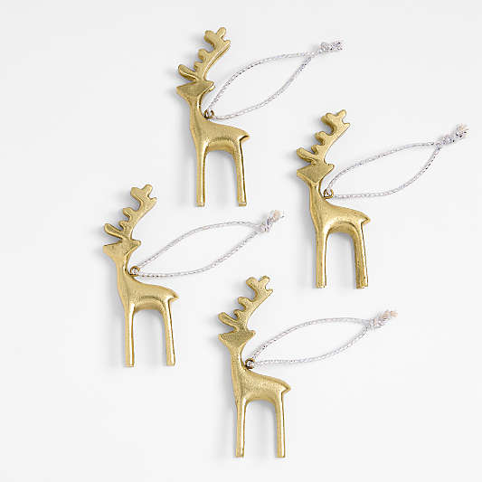 Brass Reindeer Christmas Ornaments, Set of 4