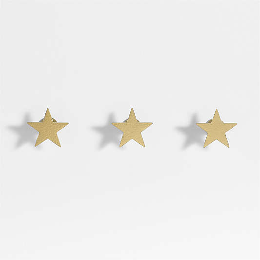 Brass Metal Star Kids Wall Hooks, Set of 3