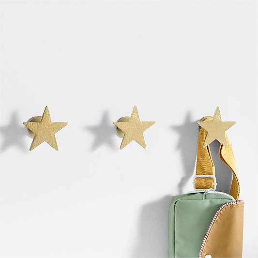 Brass Metal Star Kids Wall Hooks, Set of 3