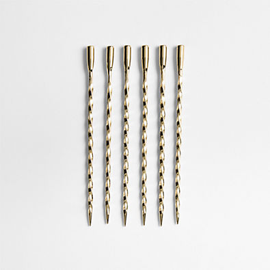View Brass Twisted Martini Picks, Set of 6 details
