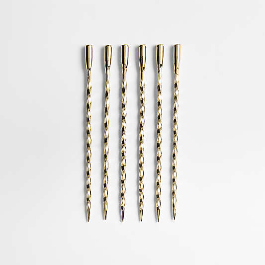 Brass Twisted Martini Picks, Set of 6