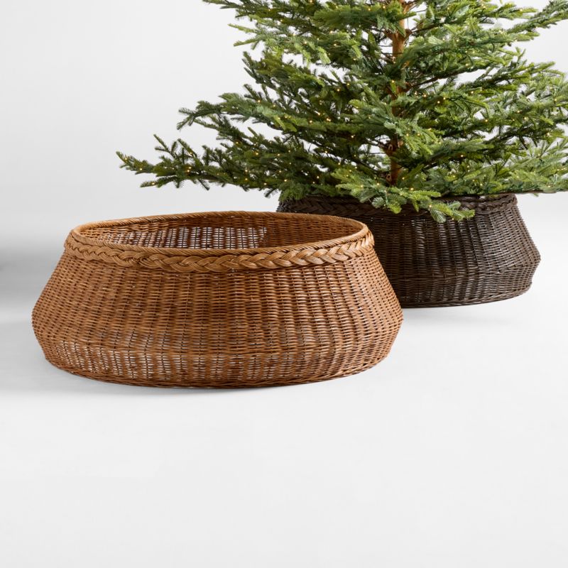 Braided Dark Wicker Fiber Christmas Tree Collar 31" - image 2 of 3