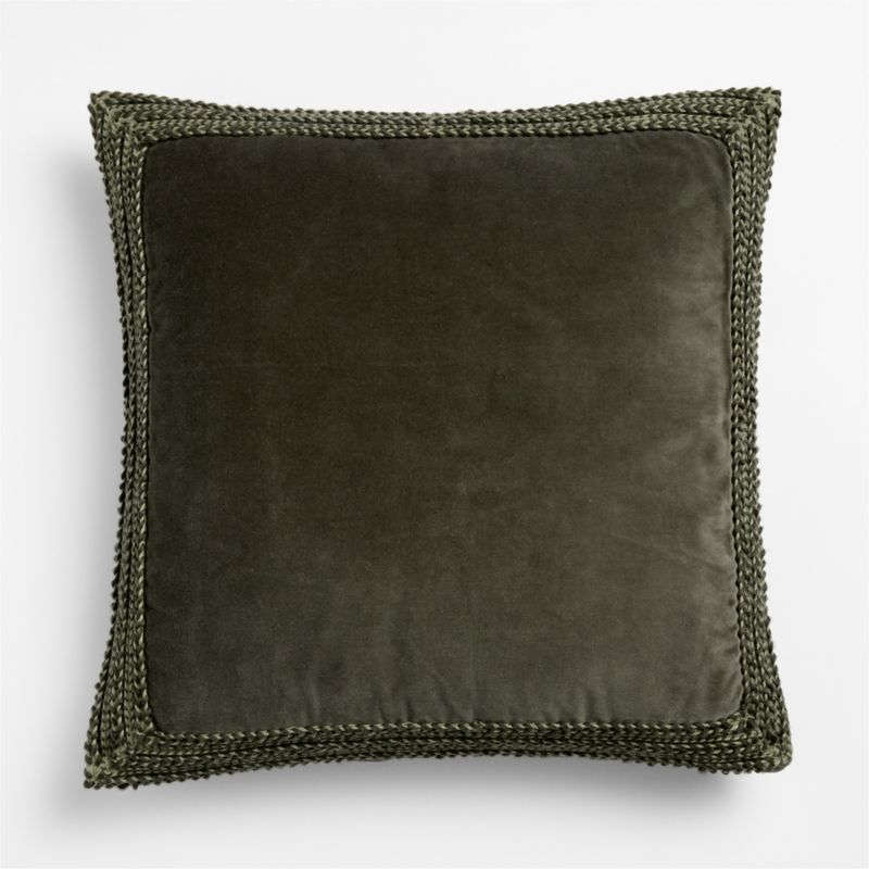 Braided Velvet Border 23"x23" Burnt Green Throw Pillow Cover - image 2 of 5