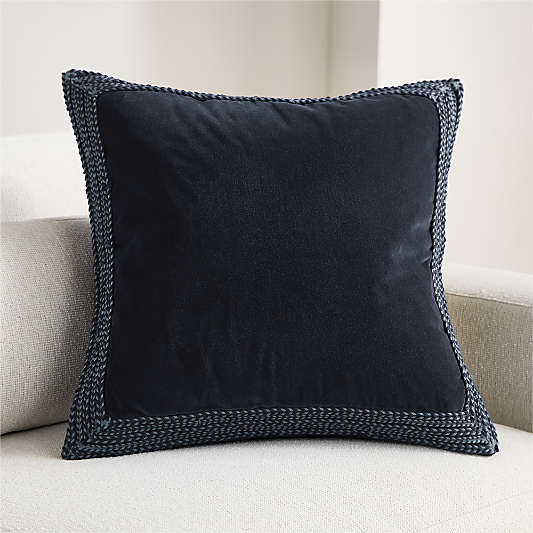 Braided Velvet Border 23"x23" Deep Indigo Throw Pillow Cover