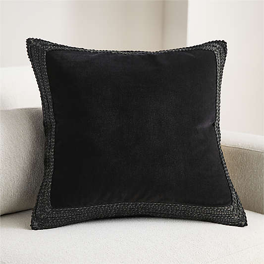Braided Velvet Border 23"x23" Ink Black Throw Pillow Cover