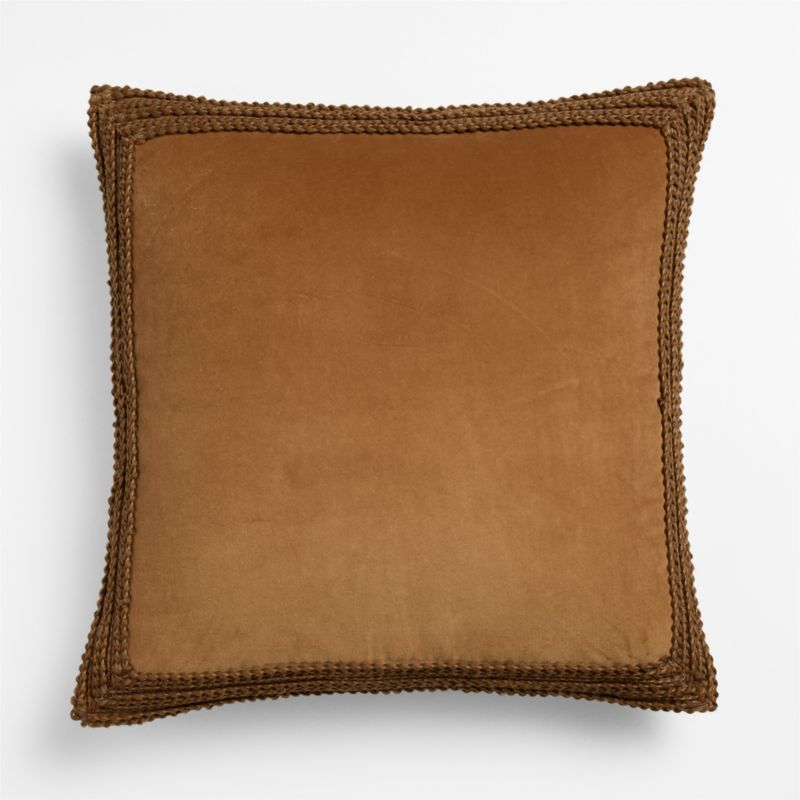 Braided Velvet Border 23"x23" Maple Brown Throw Pillow Cover with Down-Alternative Insert - image 2 of 4