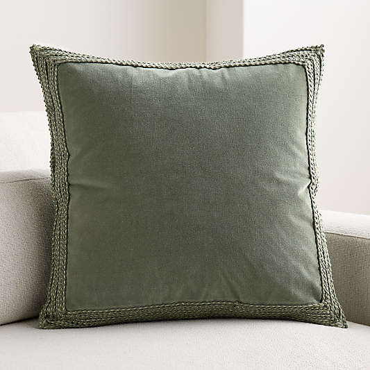 Braided Velvet Border 23"x23" Shadow Sage Throw Pillow Cover