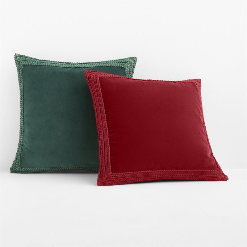 Braided Velvet Border 23"x23" Luminous Red Throw Pillow Cover - image 3 of 4