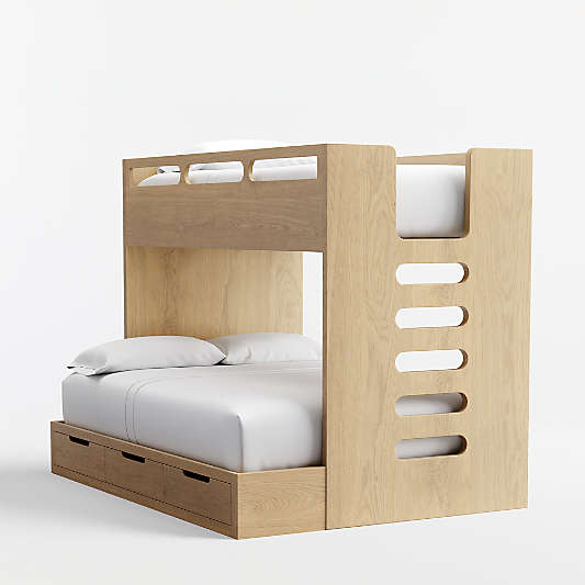Bridgeman Natural Oak Wood Twin Over Full Kids Bunk Bed
