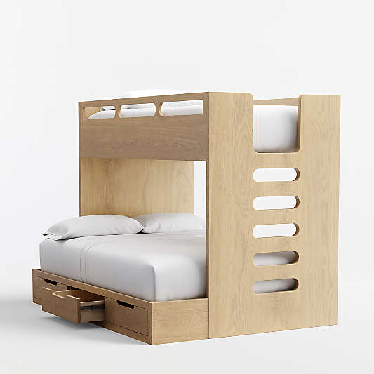 Bridgeman Natural Oak Wood Twin Over Full Kids Bunk Bed