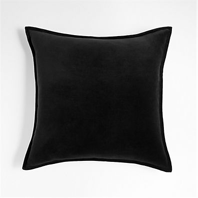 View Black 20" Washed Organic Cotton Velvet Pillow with Down-Alternative Insert details