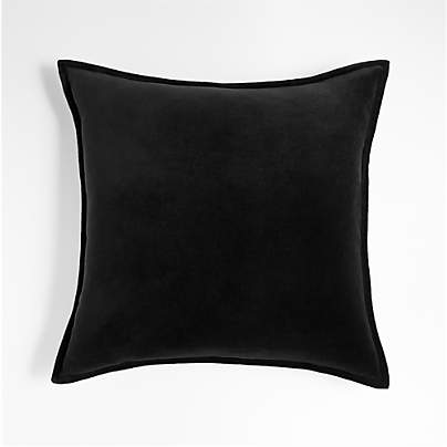 Black 20"x20" Washed Organic Cotton Velvet Throw Pillow Cover