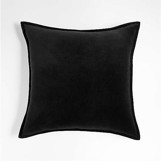 Black 20"x20" Washed Organic Cotton Velvet Throw Pillow Cover