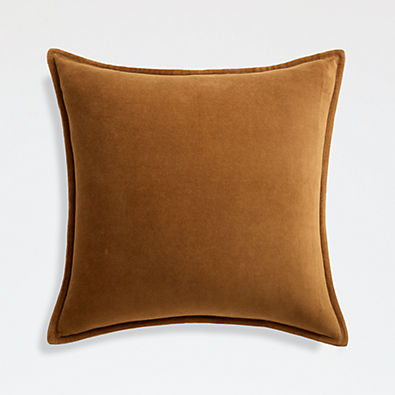 View Cognac 20" Washed Organic Cotton Velvet Pillow with Down-Alternative Insert details