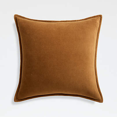 Cognac 20" Washed Organic Cotton Velvet Pillow Cover