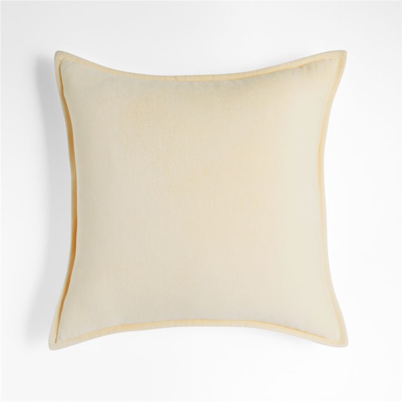 Cream 20" Washed Organic Cotton Velvet Pillow with Feather Insert