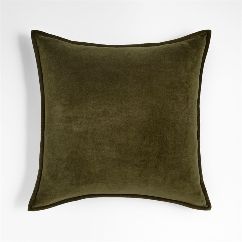 Dark Green 20"x20" Washed Organic Cotton Velvet Throw Pillow with Feather Insert