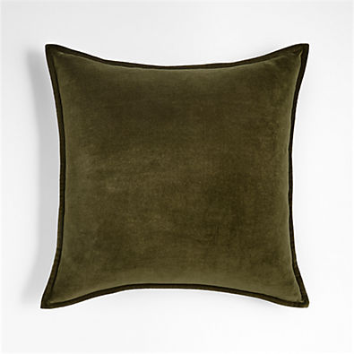 View Dark Green 20"x20" Washed Organic Cotton Velvet Throw Pillow with Down-Alternative Insert details
