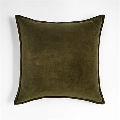 Dark Green 20"x20" Washed Organic Cotton Velvet Throw Pillow Cover