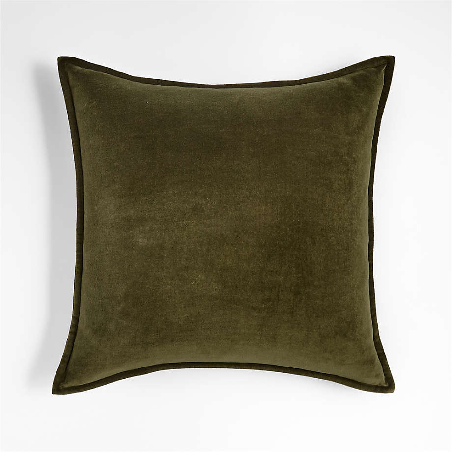 Dark Green 20"x20" Washed Organic Cotton Velvet Throw Pillow with Feather Insert + Reviews | Crate & Barrel