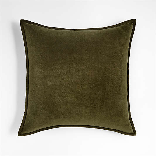 Dark Green 20"x20" Washed Organic Cotton Velvet Throw Pillow