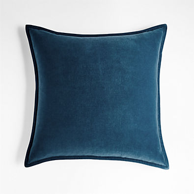 View Deep Sea 20" Washed Organic Cotton Velvet Pillow with Down-Alternative Insert details