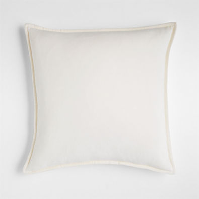 View Ivory 20"x20" Washed Cotton Velvet Throw Pillow Cover with Down-Alternative Insert details