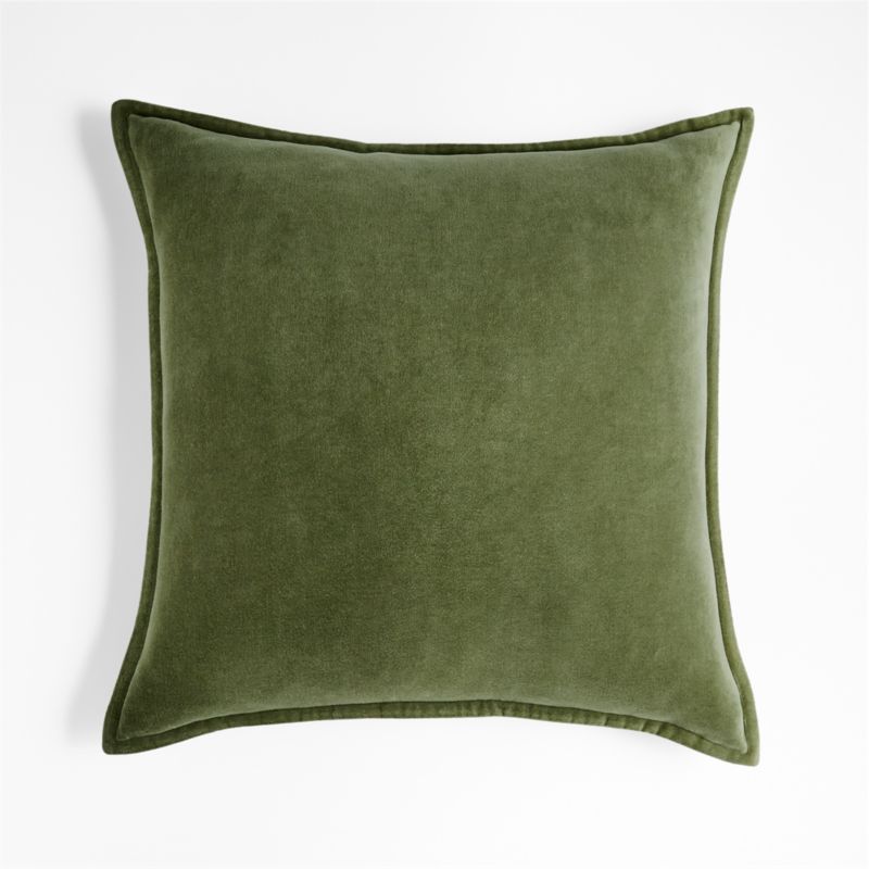 Moss 20" Washed Organic Cotton Velvet Pillow with Feather Insert