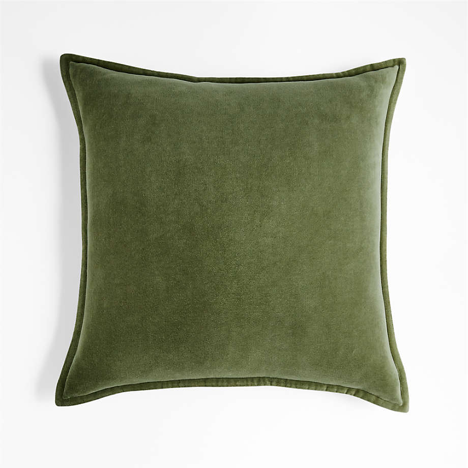 Moss 20x20 Square Washed Cotton Velvet Decorative Throw Pillow