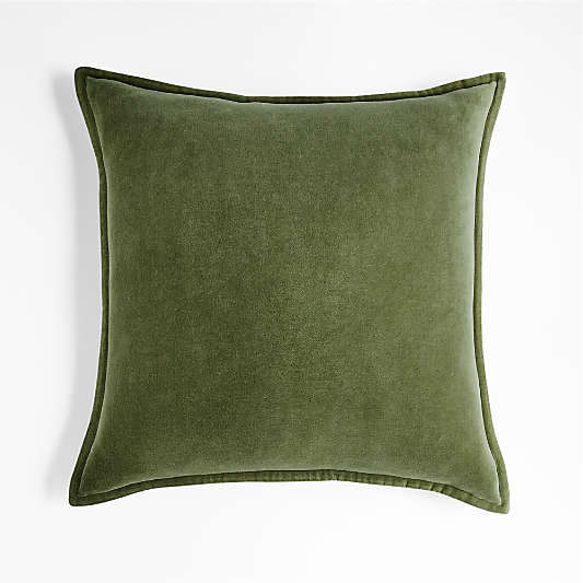 Moss 20"x20" Washed Organic Cotton Velvet Throw Pillow