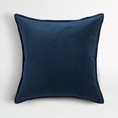 Indigo 20" Washed Organic Cotton Velvet Pillow with Down-Alternative Insert