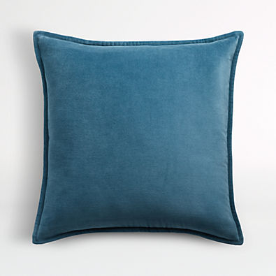 View Teal 20"x20" Washed Organic Cotton Velvet Throw Pillow with Feather Insert details