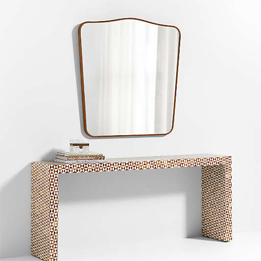 Briars Brown Suede Border Mantel Mirror by Jake Arnold 41"