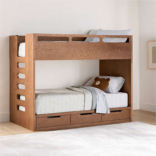 Bridgeman Hazelnut Wood Kids Twin Bunk with Storage Trundle