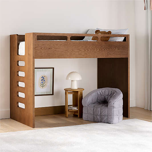 Bridgeman Hazelnut Wood Kids Twin Loft Bed with Ladder