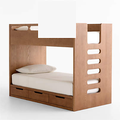 Bridgeman Hazelnut Wood Kids Twin Bunk with Storage Trundle