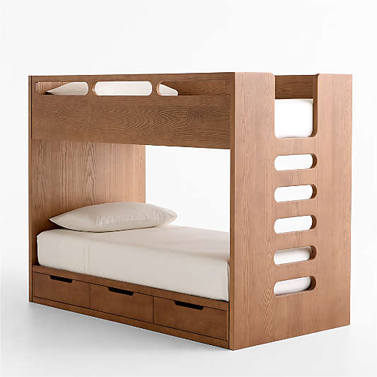Bridgeman Hazelnut Wood Kids Twin Bunk with Storage Trundle
