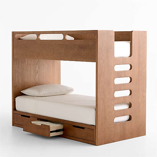 Bridgeman Hazelnut Wood Kids Twin Bunk with Storage Trundle