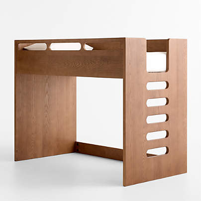 Bridgeman Hazelnut Wood Kids Twin Loft Bed with Ladder